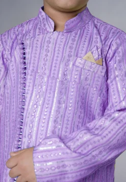 Embroidered Georgette Sherwani in Light Purple