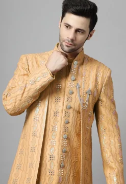 Embroidered Georgette Sherwani in Light Beige