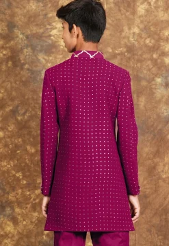 Embroidered Georgette Sherwani in Magenta