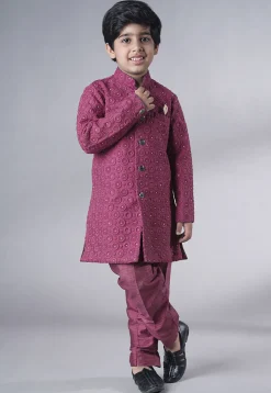 Embroidered Georgette Sherwani Set in Pink