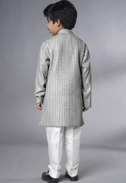 Embroidered Georgette Sherwani in Grey