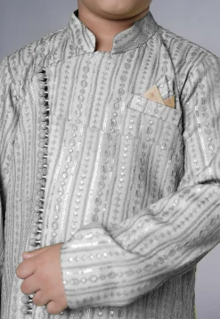 Embroidered Georgette Sherwani in Grey