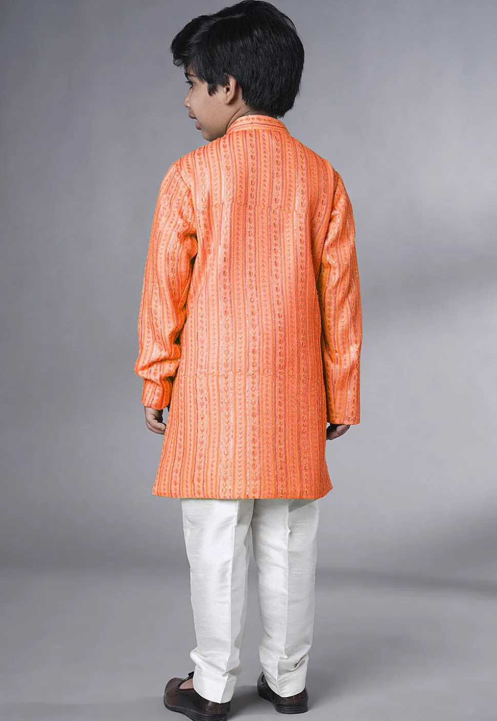 Embroidered Georgette Sherwani in Peach