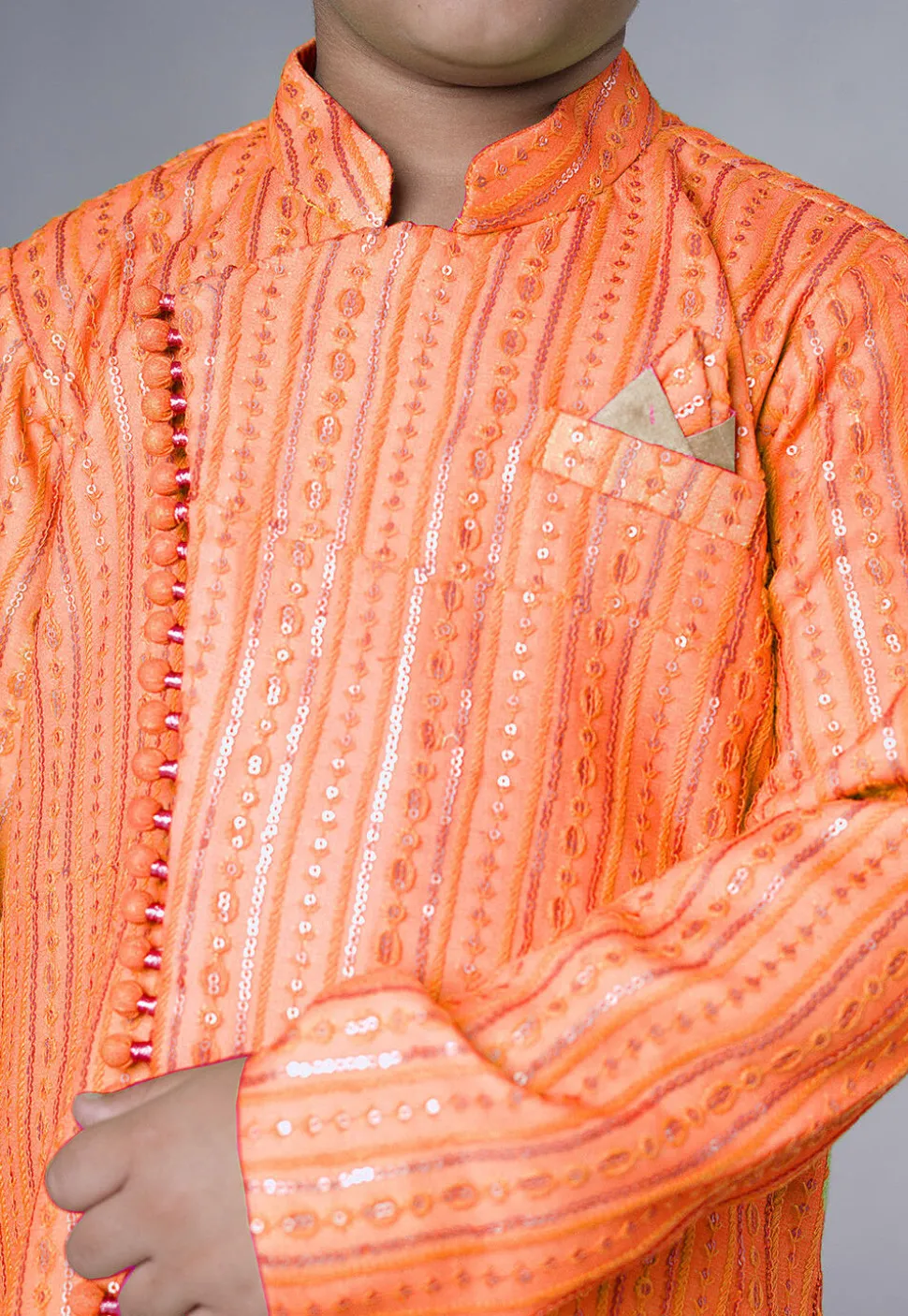 Embroidered Georgette Sherwani in Peach