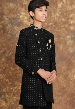 Embroidered Georgette Sherwani in Black