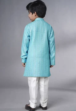 Embroidered Georgette Sherwani in Sky Blue