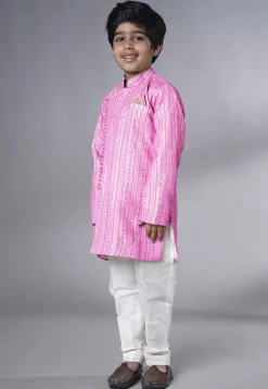 Embroidered Georgette Sherwani in Pink