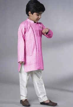 Embroidered Georgette Sherwani in Pink