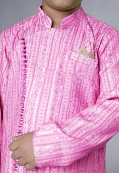 Embroidered Georgette Sherwani in Pink