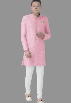 Embroidered Georgette Sherwani in Pink
