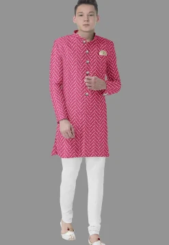 Embroidered Georgette Sherwani in Fuchsia