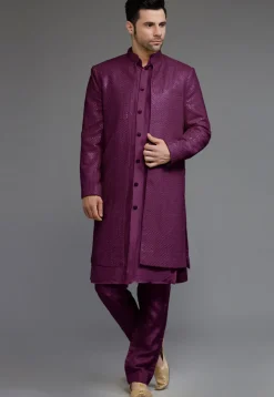 Embroidered Georgette Sherwani in Wine