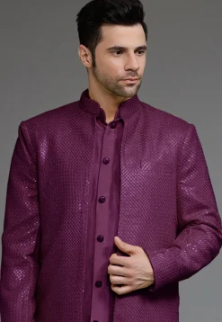 Embroidered Georgette Sherwani in Wine