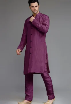 Embroidered Georgette Sherwani in Wine