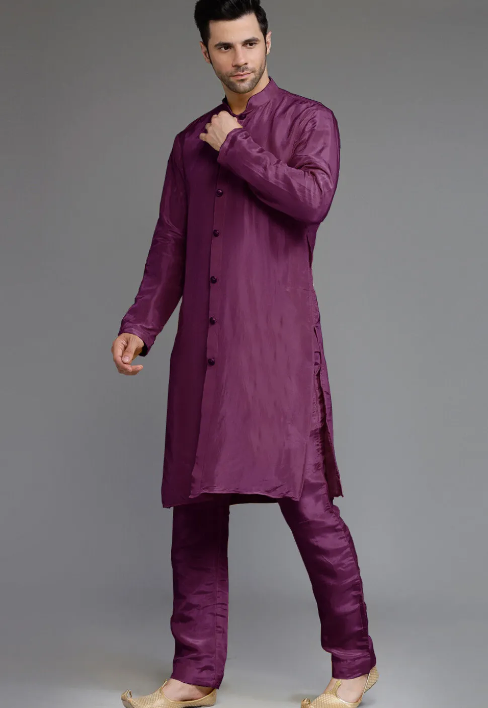 Embroidered Georgette Sherwani in Wine