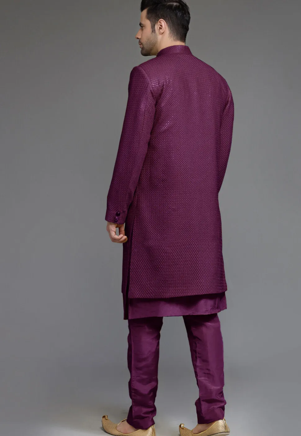 Embroidered Georgette Sherwani in Wine
