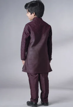 Embroidered Georgette Sherwani Set in Wine