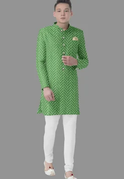 Embroidered Georgette Sherwani in Light Green