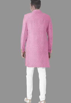 Embroidered Georgette Sherwani in Light Pink