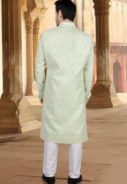 Embroidered Georgette Sherwani in Light Green