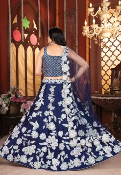 Embroidered Georgette Silk Lehenga in Navy Blue