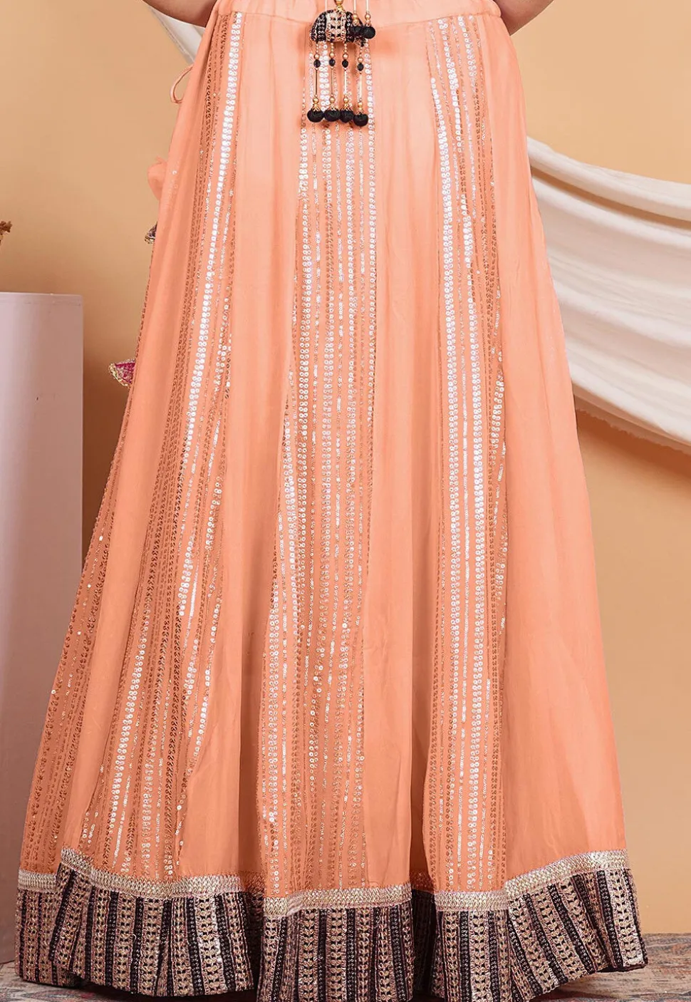 Embroidered Georgette Skirt in Peach
