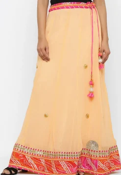 Embroidered Georgette Skirt in Peach