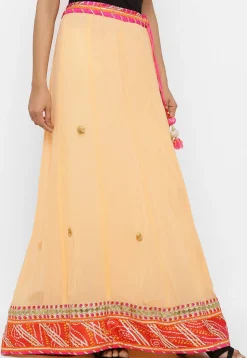 Embroidered Georgette Skirt in Peach