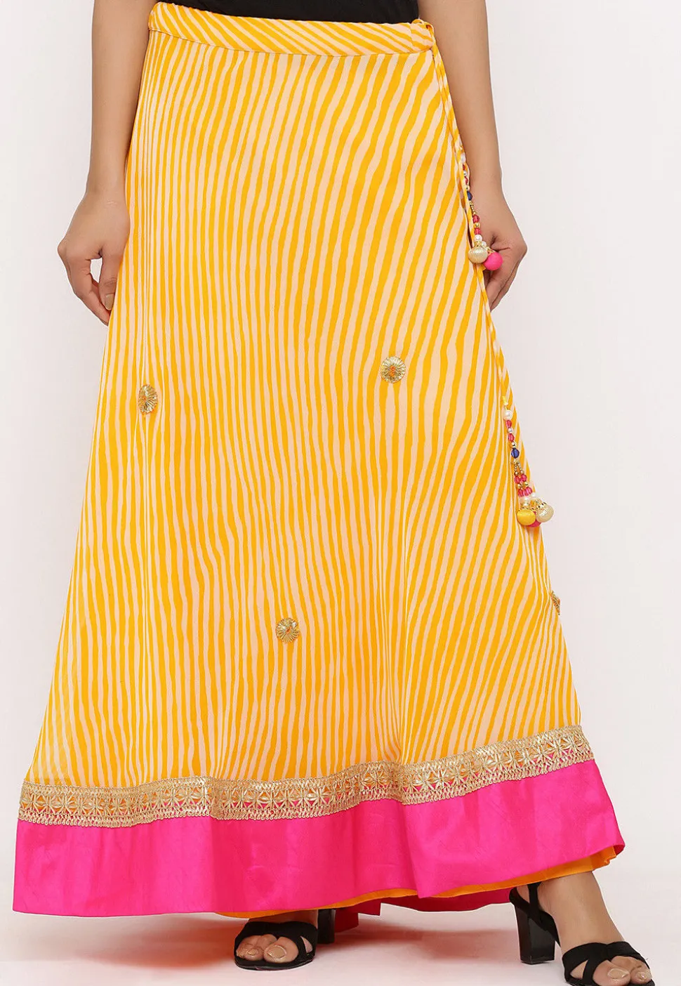 Embroidered Georgette Skirt in Yellow