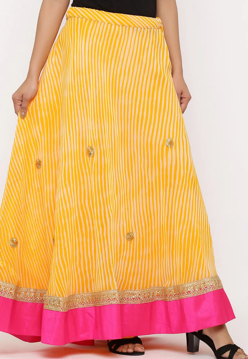 Embroidered Georgette Skirt in Yellow
