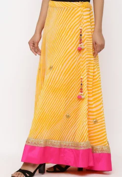 Embroidered Georgette Skirt in Yellow