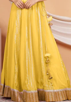 Embroidered Georgette Skirt in Yellow