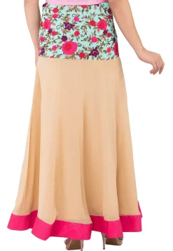 Embroidered Georgette Skirt in Beige