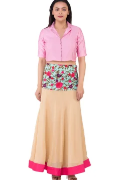 Embroidered Georgette Skirt in Beige