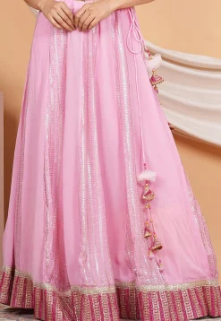 Embroidered Georgette Skirt in Baby Pink