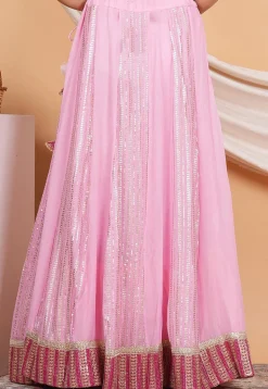 Embroidered Georgette Skirt in Baby Pink