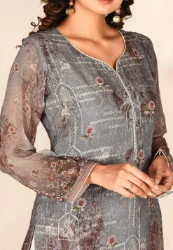 Embroidered Georgette Staright Kurta in Grey