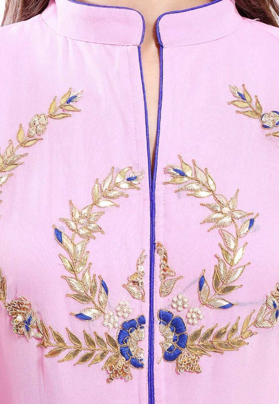 Embroidered Georgette Straight Suit in Pink
