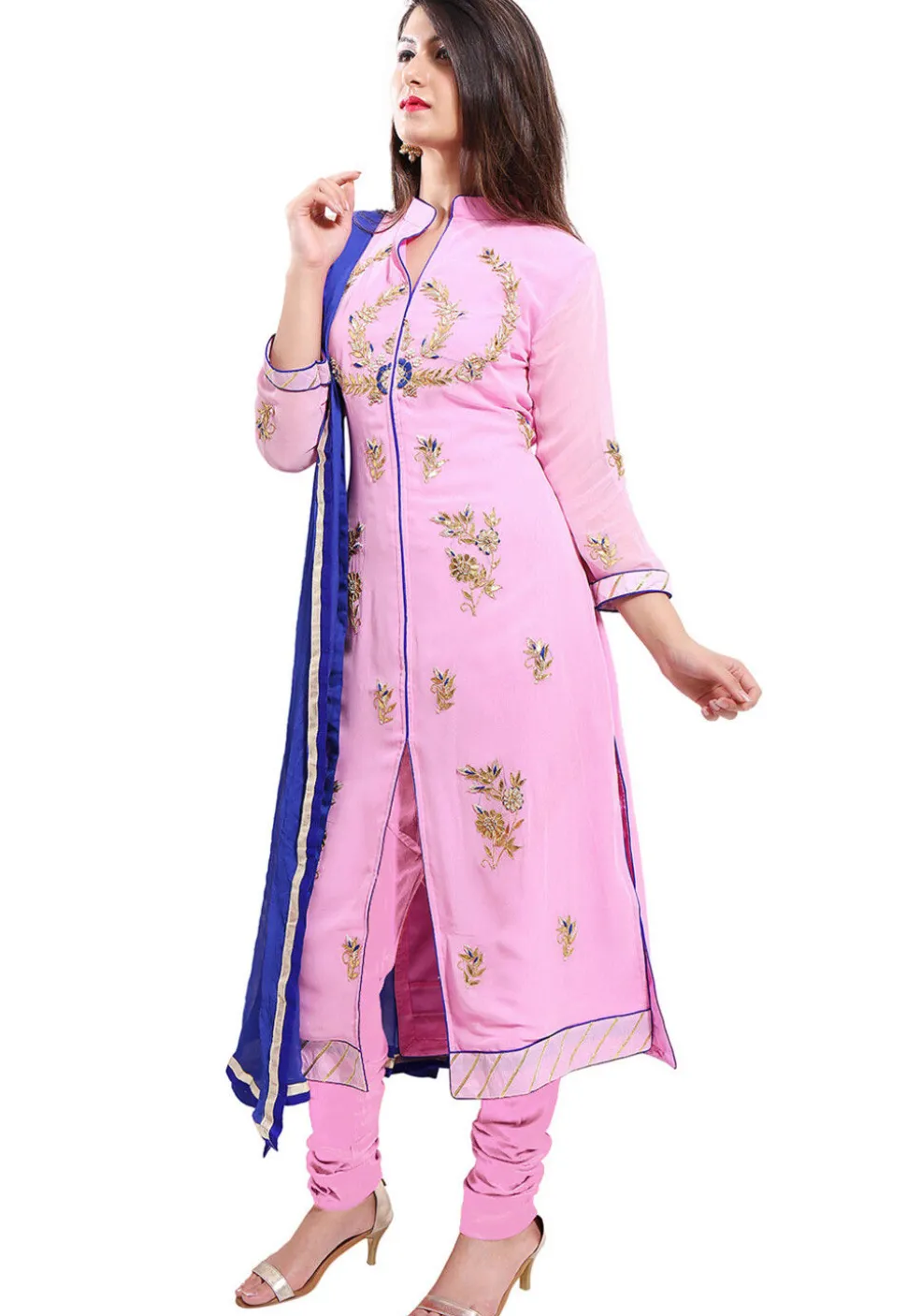 Embroidered Georgette Straight Suit in Pink
