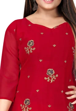 Embroidered Georgette Straight Suit in Red