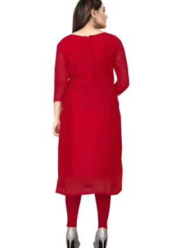 Embroidered Georgette Straight Suit in Red