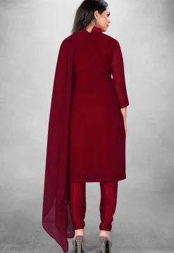 Embroidered Georgette Straight Suit in Maroon