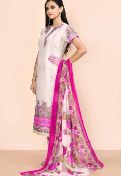 Embroidered Georgette Straight Suit in Light Beige