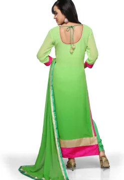Embroidered Georgette Straight Suit in Shaded Green
