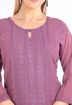 Embroidered Georgette Straight Kurta in Light Purple