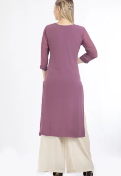 Embroidered Georgette Straight Kurta in Light Purple