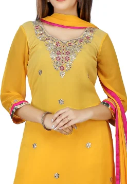 Embroidered Georgette Straight Suit in Yellow Ombre