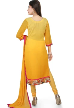 Embroidered Georgette Straight Suit in Yellow Ombre