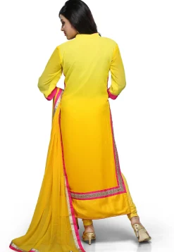Embroidered Georgette Straight Suit in Shaded Yellow