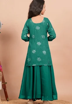 Embroidered Georgette Straight Kurta set in Sea Green